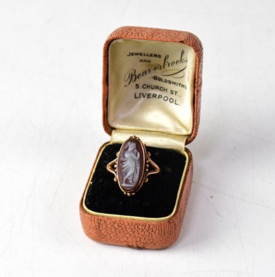 Lot 837 - A 9ct rose gold cameo ring, the lozenge-shaped...