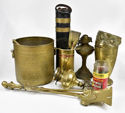 Lot 1137 - A quantity of assorted brassware including oil...