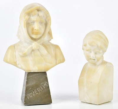 Lot 1431 - Two carved alabaster busts, one on stand...