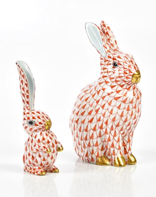 Lot 2040 - HEREND; two hand painted figures of rabbits,...