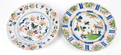 Lot 2012 - Two 18th century Delft polychrome chargers,...