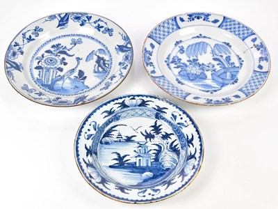 Lot 2048 - Three 19th century Delft blue and white...