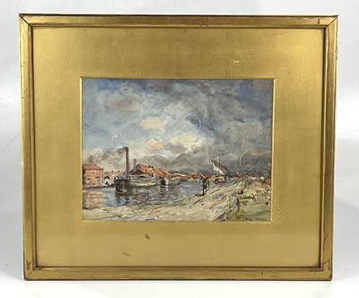 Lot 6124 - UNATTRIBUTED; watercolour, canal scene with...