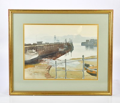 Lot 1554 - WILKINSON; watercolour, harbour scene, signed,...