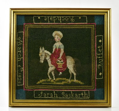 Lot 1488 - An early 19th century woolwork panel inscribed...