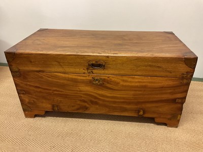 Lot 432 - A camphor wood blanket box with brass mounts,...