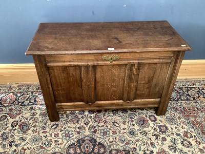 Lot 2376 - An 18th century carved panelled oak coffer on...
