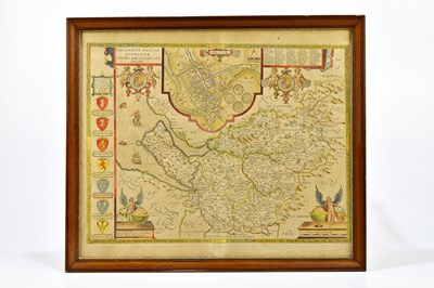 Lot 6065 - JOHN SPEED; a hand tinted map of Chester, 44 x...