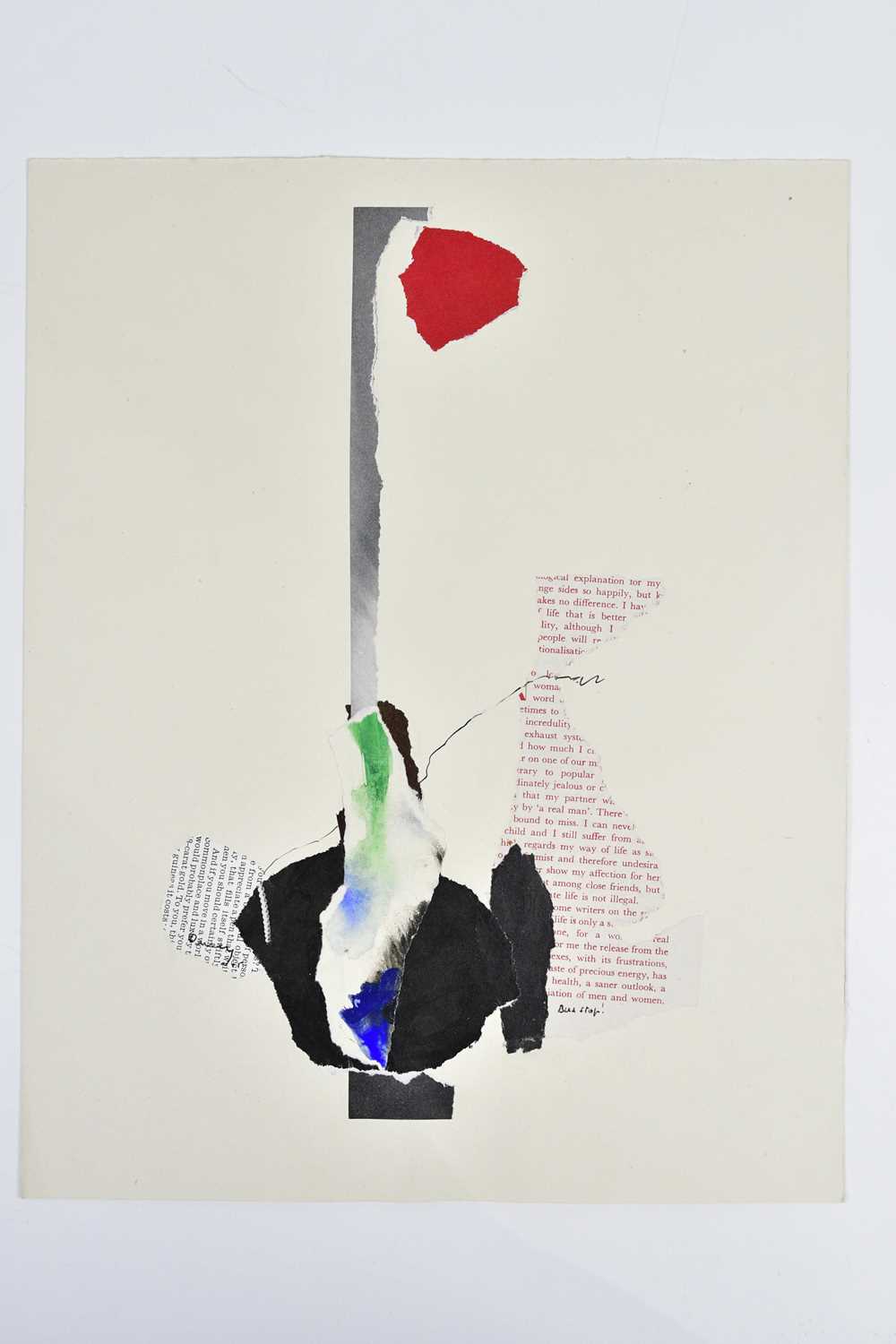 Lot 32 - HARRY OUSEY (1915-1985); collage, 'Bus Stop!',...