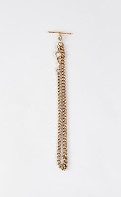 Lot 1051 - A 9ct gold curb link watch chain with T-bar...