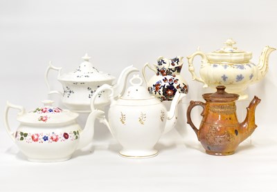 Lot 541 - Six Victorian pottery teapots, to include four...