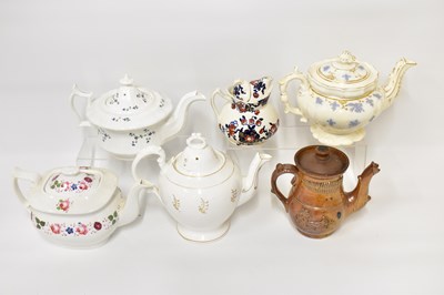 Lot 541 - Six Victorian pottery teapots, to include four...