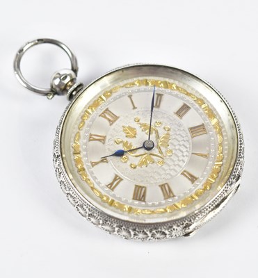 Lot 3019 - A silver lady's fob watch with silvered dial...