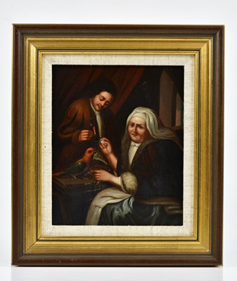 Lot 6184 - A 19th century oil on board, a couple feeding...