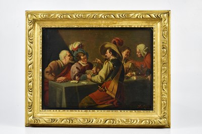 Lot 6160 - H MONJEN; oil on board, men playing cards,...