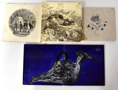 Lot 512 - Five pottery tiles, comprising a Minton square...