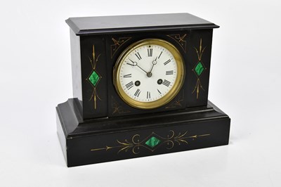Lot 2315 - A Victorian slate mantel clock, white enamel...