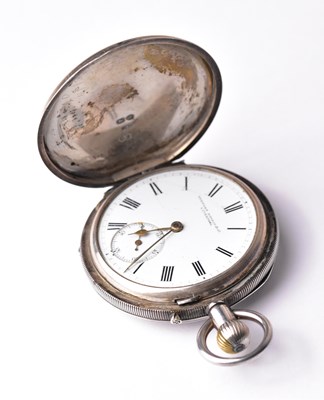 Lot 3022 - A silver crown wind full hunter pocket watch...