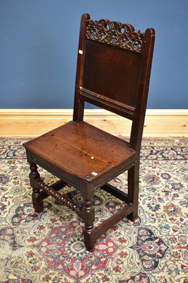 Lot 2388 - An 18th century oak hall chair/ back stool...