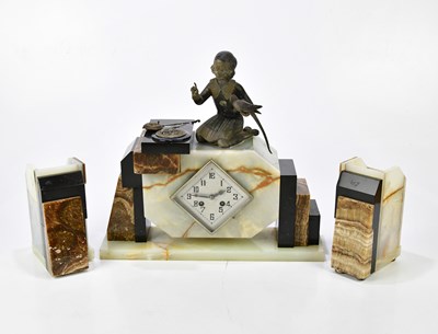 Lot 2304 - A 1930's Art Deco style three piece marble...