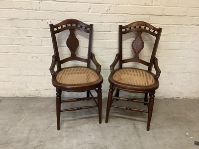 Lot 2563 - A pair of Victorian cane seated parlour chairs.