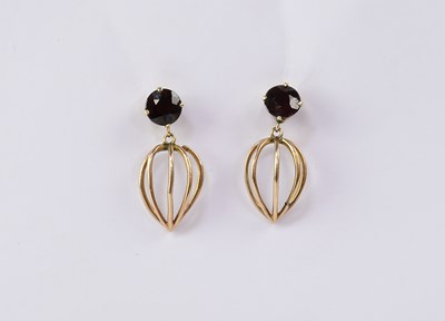 Lot 967 - A pair of 9ct gold drop stud earrings with...