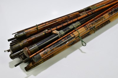 Lot 1385A - A collection of bamboo split cane fishing rods.