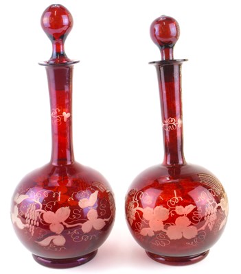 Lot 585 - A pair of 19th century cranberry glass...