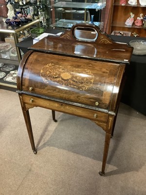 Lot 2412 - An Edwardian inlaid rosewood cylinder top...