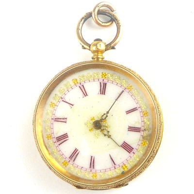 Lot 907 - An 18ct gold ladies' small open face fob watch,...