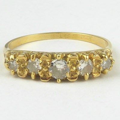 Lot 819 - An 18ct gold five-stone diamond ring, the...
