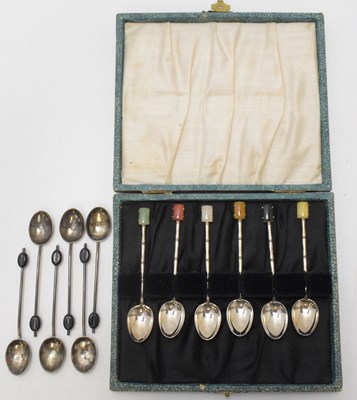 Lot 762 - A cased set of agate topped sterling silver...