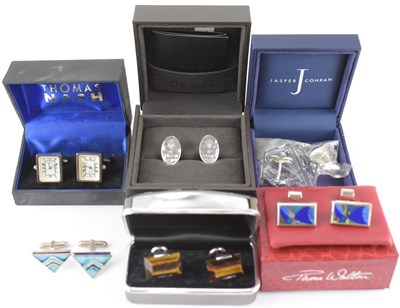 Lot 884 - Six pairs of sterling silver (925) gentlemen's...