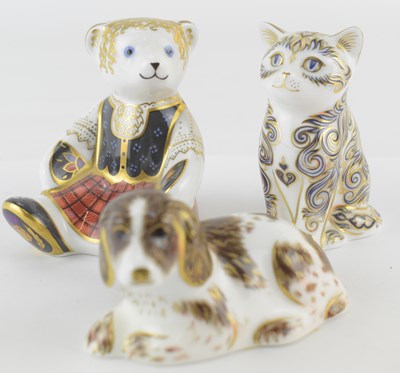 Lot 469 - ROYAL CROWN DERBY; three porcelain animal...