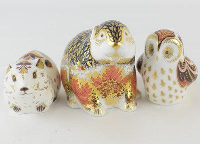 Lot 468 - ROYAL CROWN DERBY; three porcelain animal...