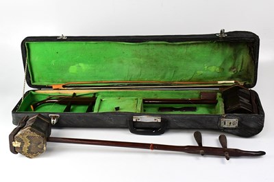 Lot 682 - A cased Chinese erhu two-string fiddle and a...