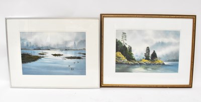 Lot 669 - J AVISON; watercolour, a lakeside scene of...