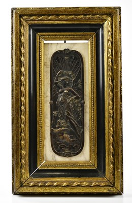 Lot 1445 - A reproduction bronzed plaque of an angel and...