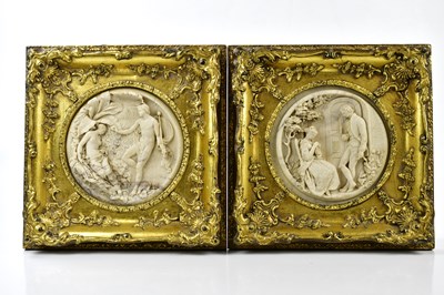 Lot 1446 - Two reproduction carved alabaster plaques, one...