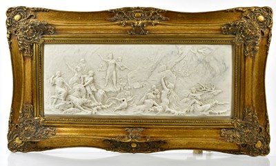 Lot 1428 - A large reproduction carved alabaster plaque...