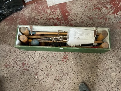 Lot 1519 - A pine cased vintage croquet set.