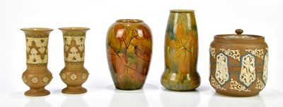 Lot 5366 - DOULTON SILICON WARE; a pair of vases with...