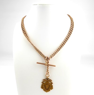 Lot 1050 - A Victorian 9ct rose gold Albert watch chain...