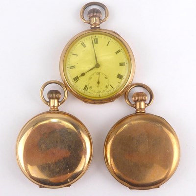 Lot 1047 - Three gold plated crown wind pocket watches,...