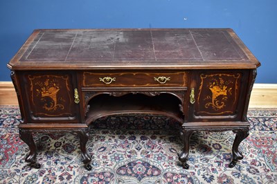 Lot 2423 - A 19th century inlaid mahogany kneehole desk,...