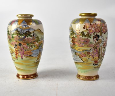 Lot 408 - Two near-matching early 20th century Satsuma baluster vases