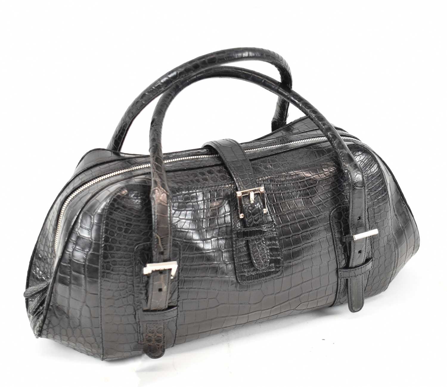 Lot 1 - LOEWE; a black crocodile leather handbag, 46 x...