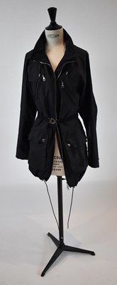 Lot 27 - LOUIS VUITTON; a black belted jacket, size 34.