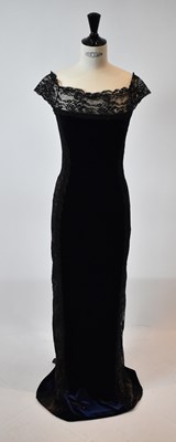 Lot 45 - AZZARO; a navy blue velvet and black lace...
