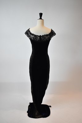 Lot 45 - AZZARO; a navy blue velvet and black lace...